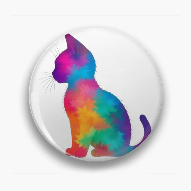 Rainbow Tie-Dye Cat Silhouette Art Pin