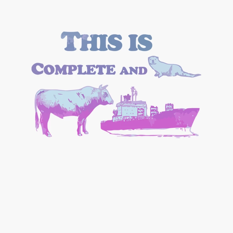 Surreal Pastel Scene with Cow, Ship and Incomplete Phrase Cotton Tote Bag