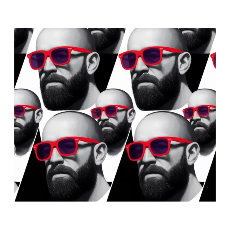 Repetitive Pattern of Bearded Men in Red Sunglasses Tapestry