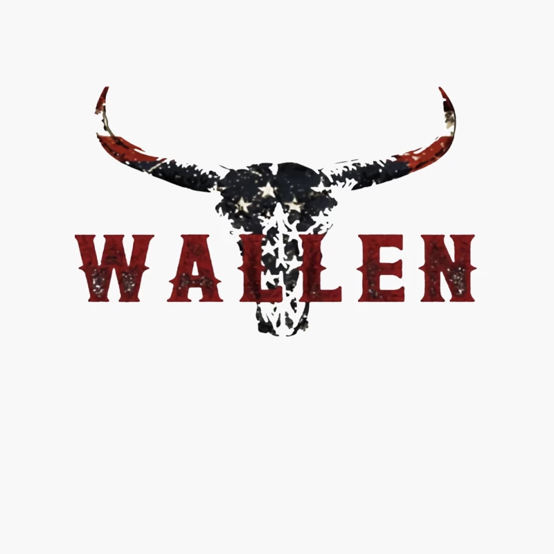 American Patriotic Western "Wallen" Logo with Flag-Patterned Bull Skull Cotton Tote Bag