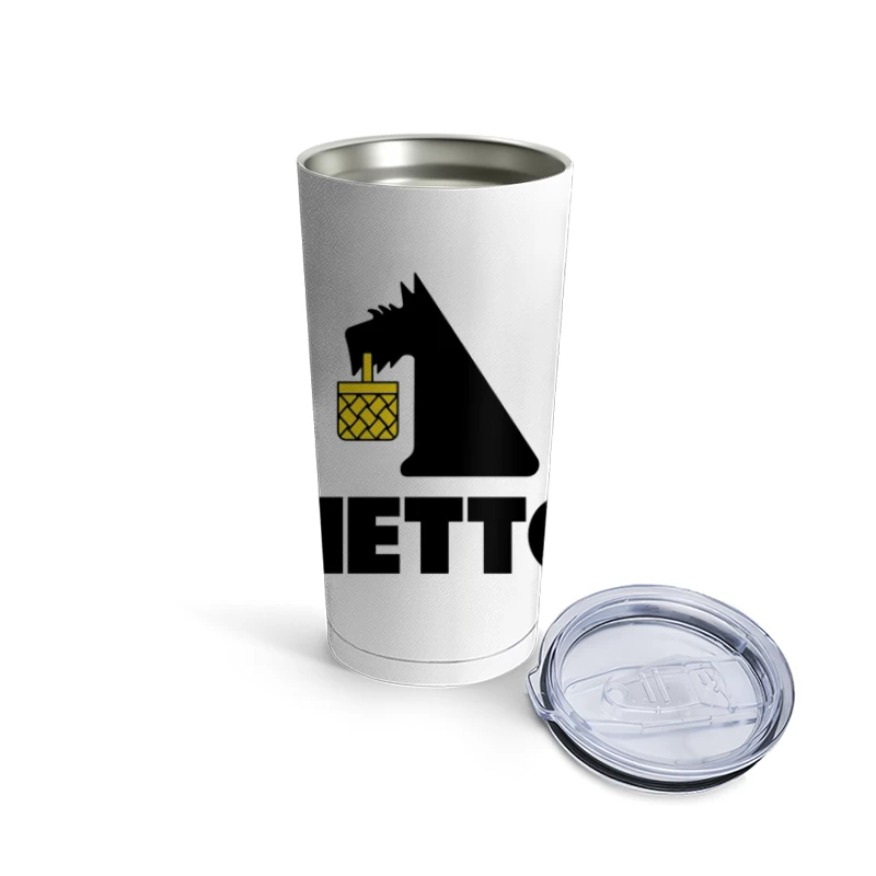 Netto Supermarket Logo with Black Dog and Yellow Basket Travel Mug