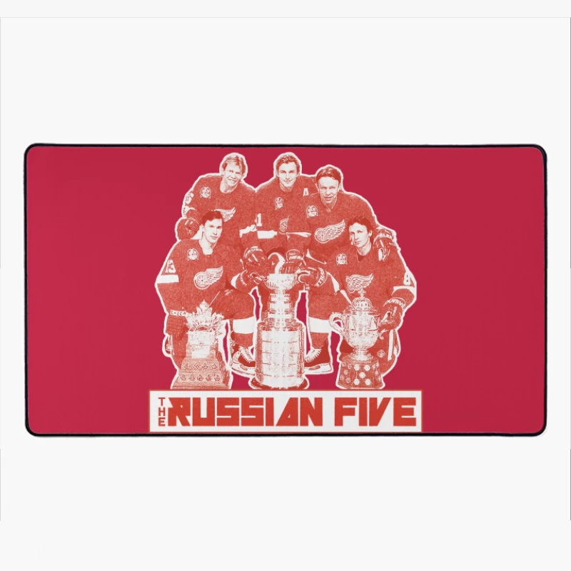 The Russian Five: Legendary Detroit Red Wings Hockey Unit with Championship Trophies Desk Mat