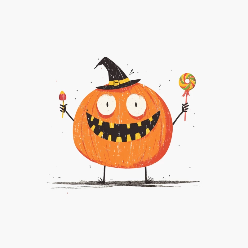 Whimsical Halloween Pumpkin with Witch Hat and Candy Cotton Tote Bag