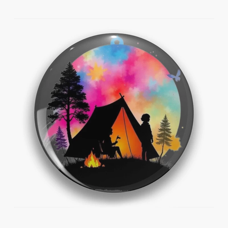 Magical Camping Night Under Colorful Aurora Sky Pin