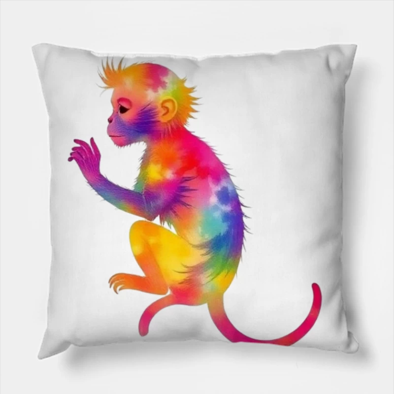 Rainbow Gradient Monkey Art Throw Pillow