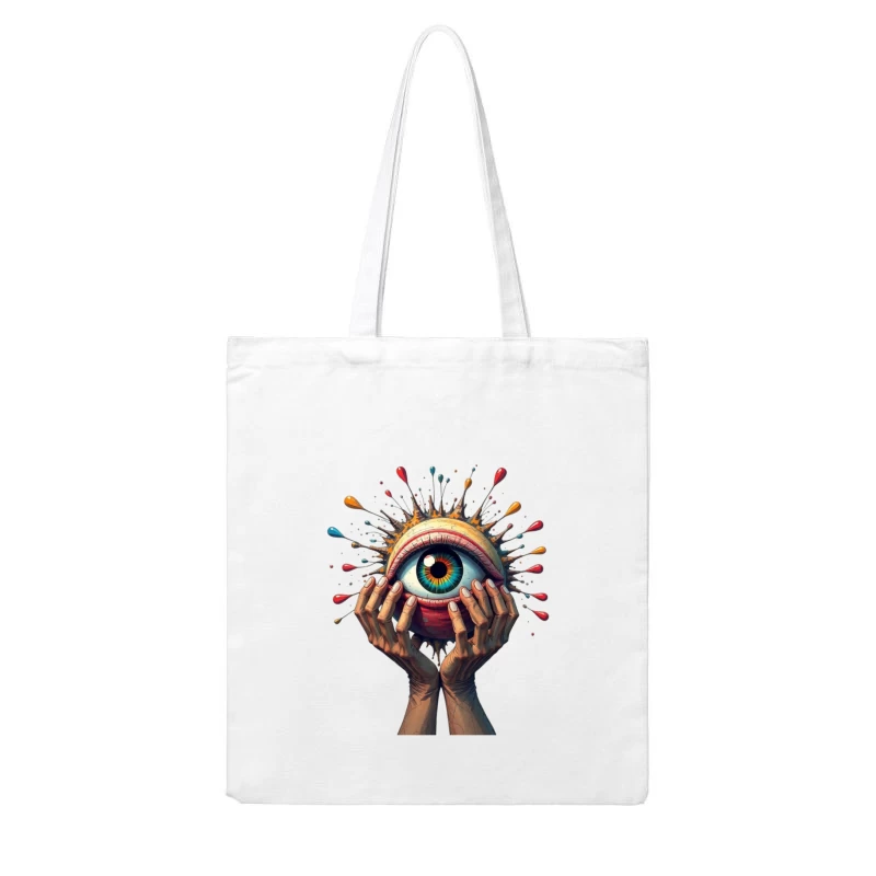 Mystical Eye Embraced by Reaching Hands with Colorful Splatter Cotton Tote Bag