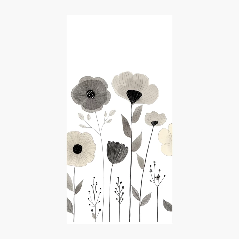 Minimalist Floral Sketch: Delicate Black and White Botanical Illustration iPhone Case