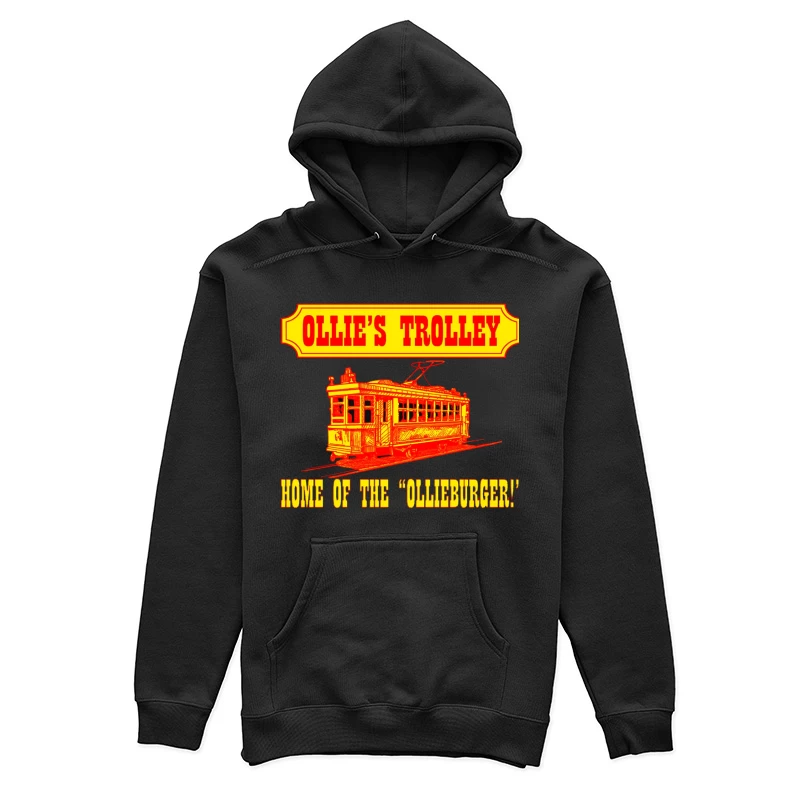 Vintage Ollie's Trolley Restaurant Logo with Classic Streetcar Design Female Pullover Hoodie