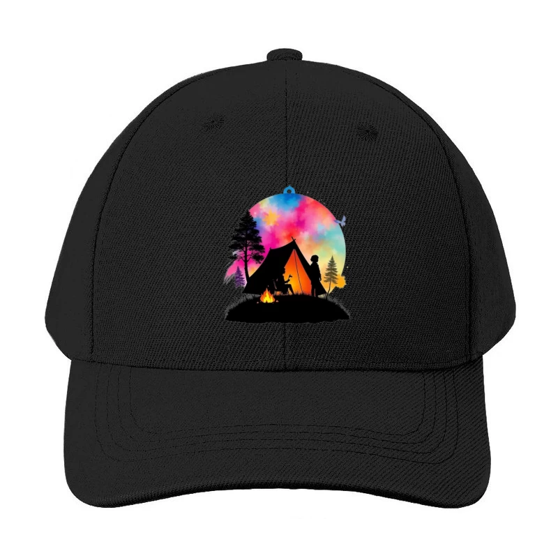 Magical Camping Night Under Colorful Aurora Sky Baseball Cap