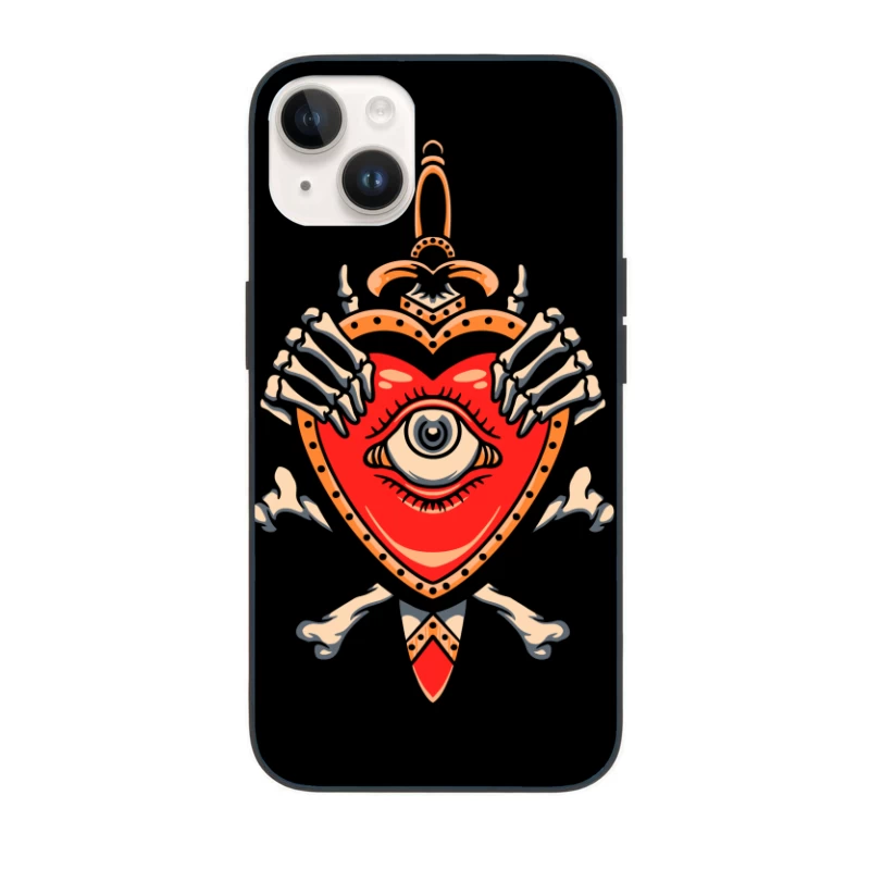 Heart with Eye and Skeleton Hands iPhone Case