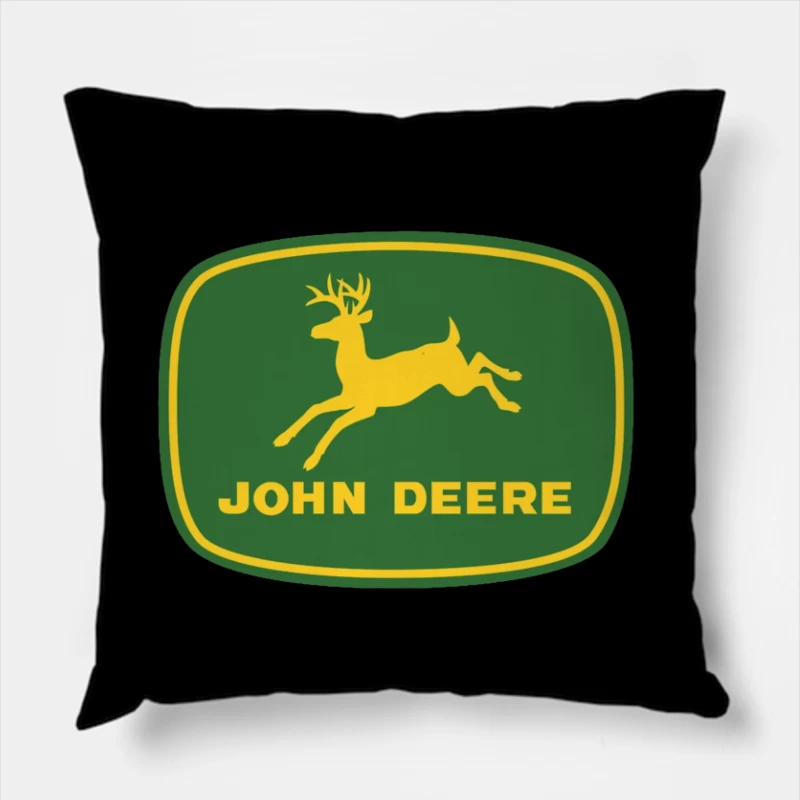 John Deere Classic Green and Yellow Logo with Leaping Deer Throw Pillow