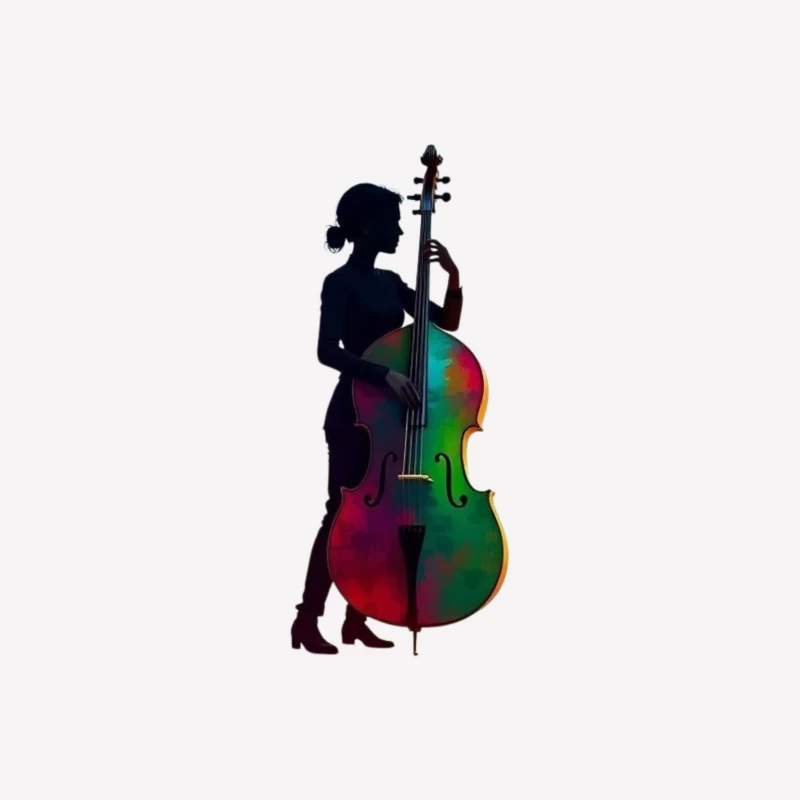 Colorful Silhouette of a Woman with a Cello Male T-Shirt