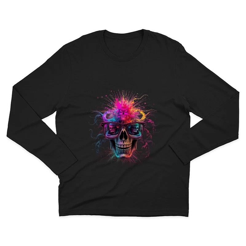 Psychedelic Skull with Reflective Sunglasses in Vibrant Colors Male Long Sleeve T-Shirt