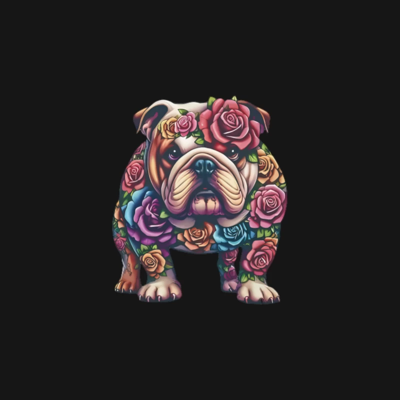 Bunter Bulldoggen-Kunstentwurf mit Rosen Herren Langarm T-Shirt