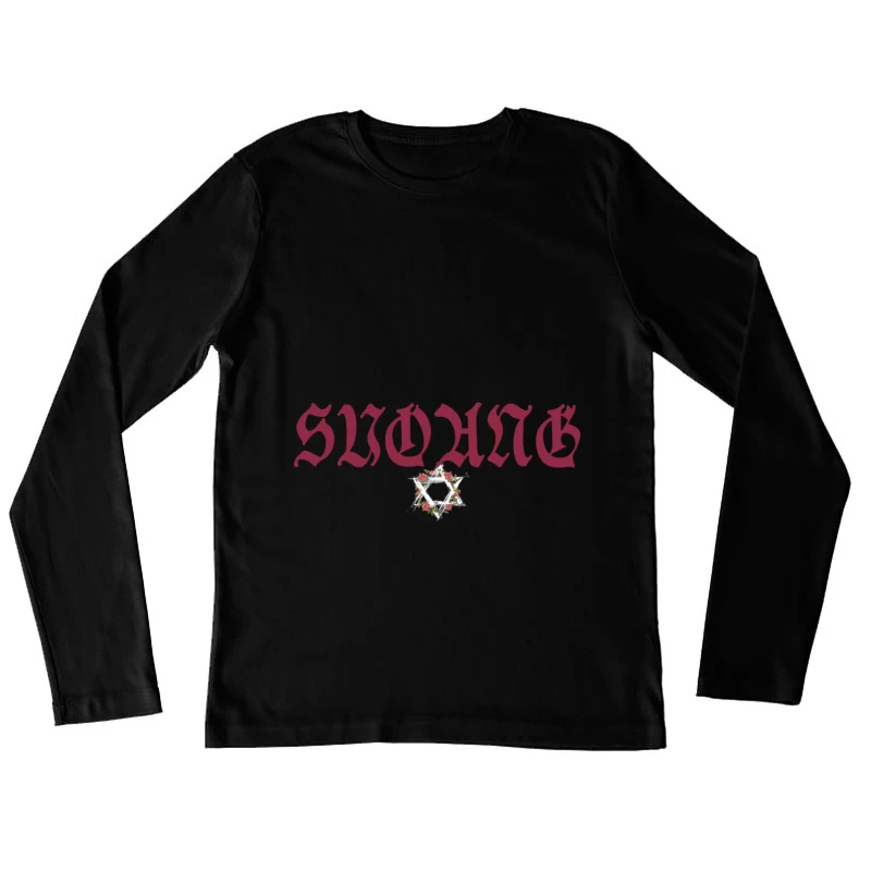 Gotische Schrift und Rosensechseck-Design Damen Langarm T-Shirt