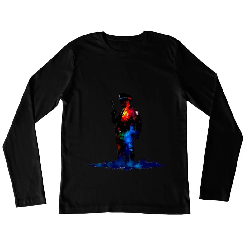 Artistic Watercolor Police Officer Silhouette Female Long Sleeve T-Shirt