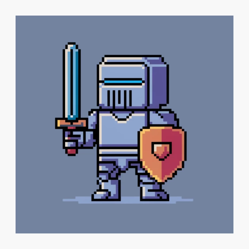 Pixel Art Medieval Knight with Sword and Shield Pin