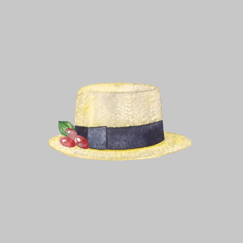 Chapeau Paille Élégant avec Ruban et Baies Femme Manches Longues T-Shirt