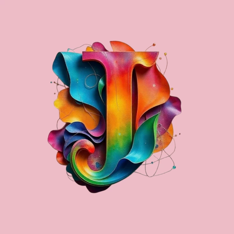 3D Colorful Abstract Typography Letter J Design Tapestry