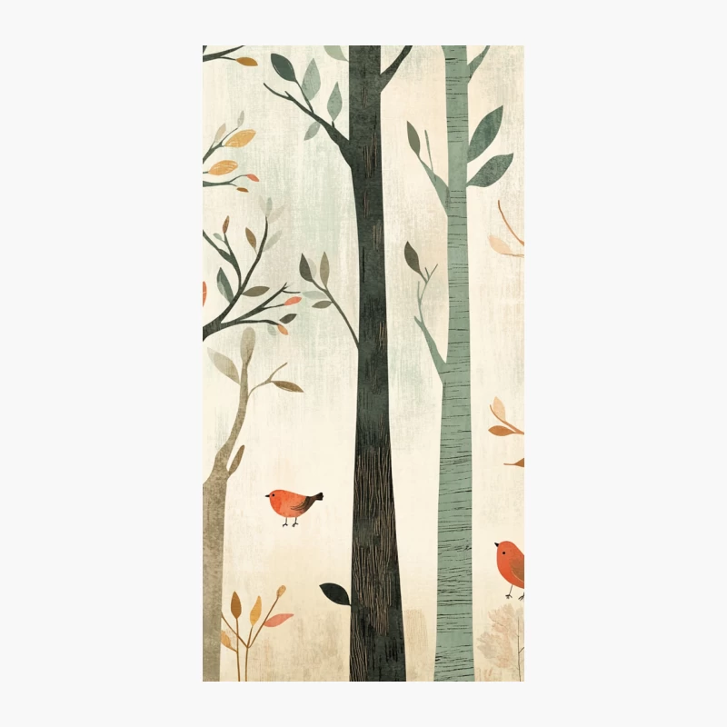 Minimalist Autumn Forest with Birds Illustration iPhone Case