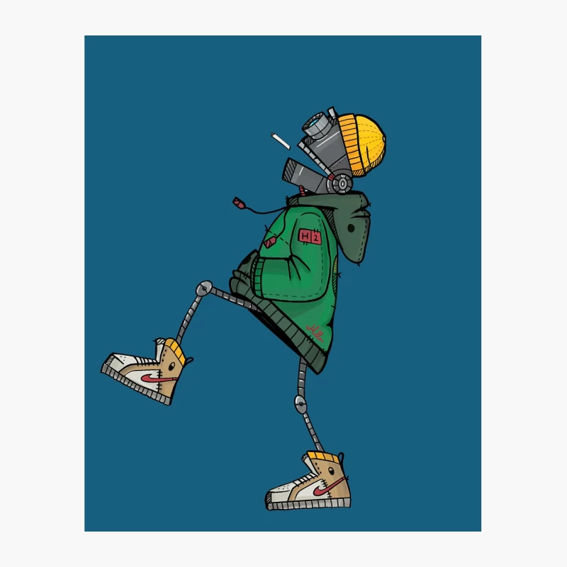 Stylish Robot in Green Jacket and Sneakers Cotton Tote Bag