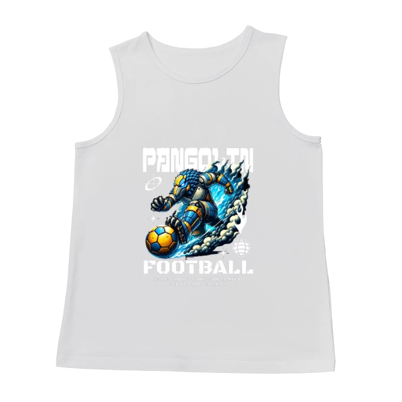 Robotic Soccer Player with Blue Armor in Dynamic Motion Male Tank Top