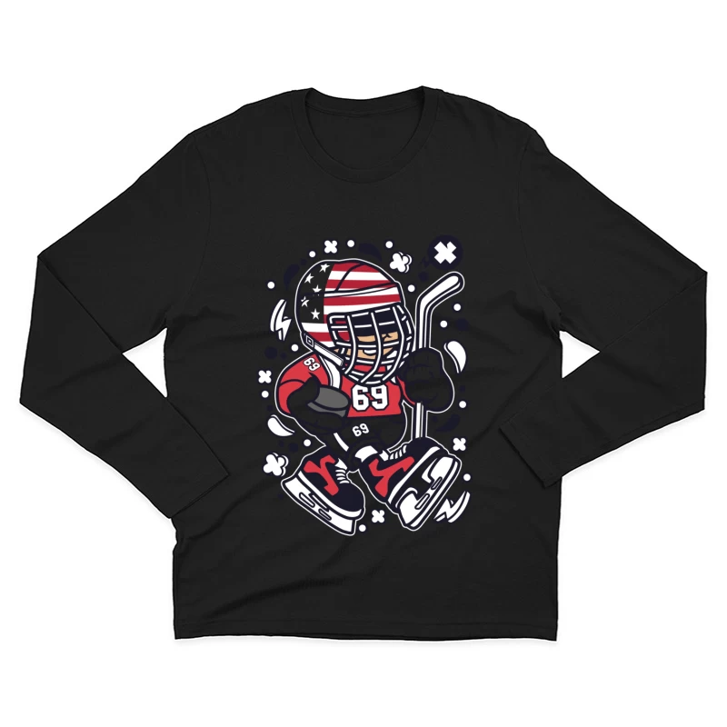 Joueur de hockey américain stylisé Homme Manches Longues T-Shirt