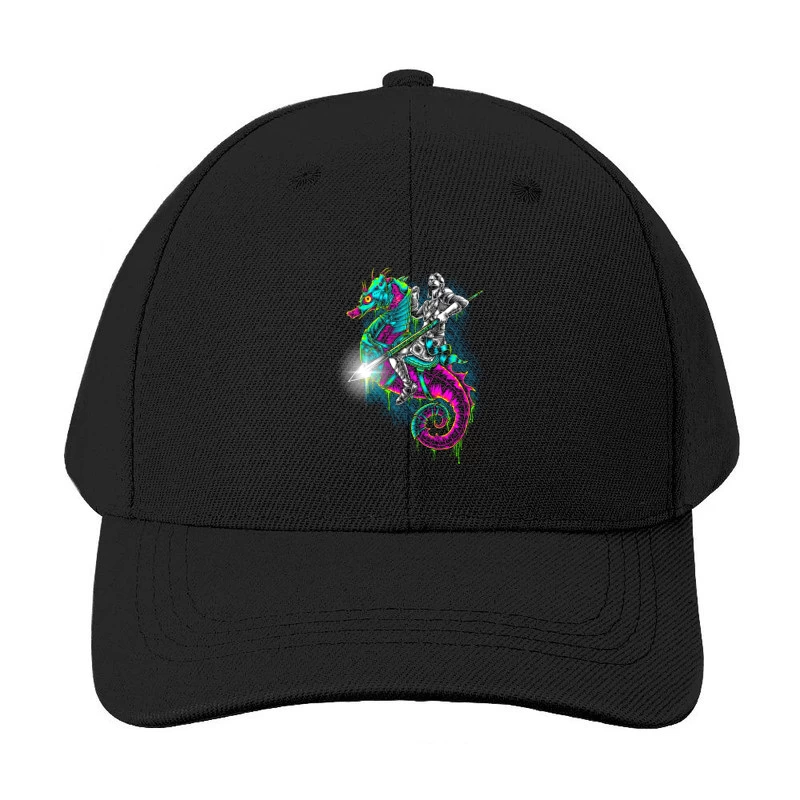 Knight Riding a Colorful Seahorse Baseball Cap