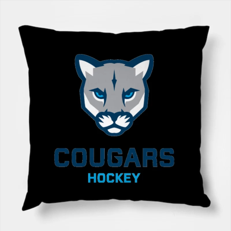 Cougars Hockey Team Logo with Blue and Gray Cougar Head Design Throw Pillow