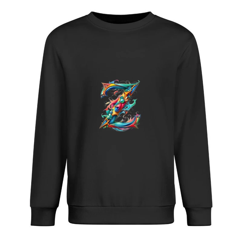 Ornate Floral Letter Z in Vibrant Colors Male Pullover Sweatshirt