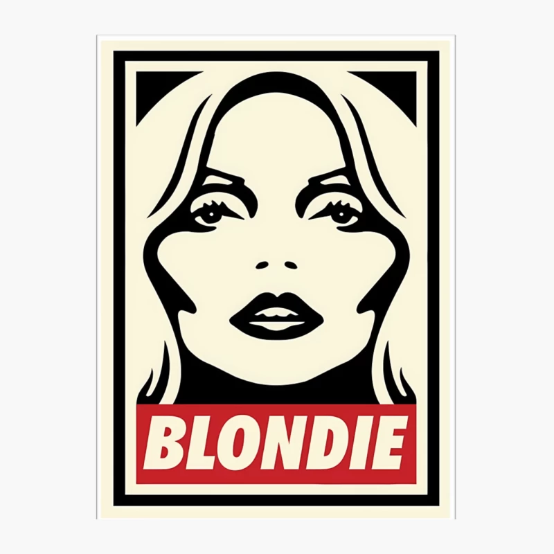 Stylized Pop Art Blondie Band Poster in Black and White with Red Text Cotton Tote Bag