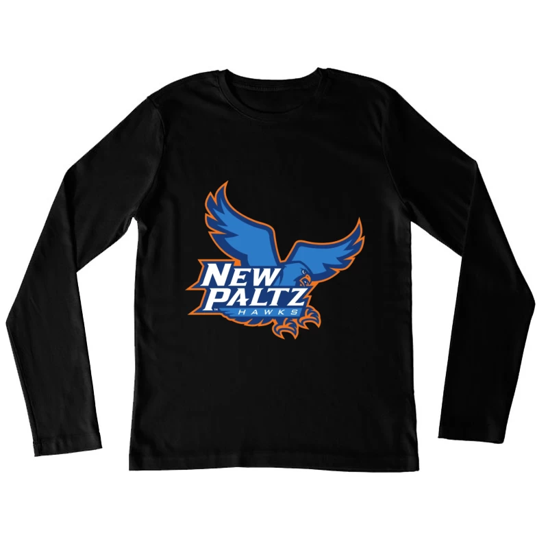 New Paltz Hawks Athletic Logo with Blue Hawk Mascot Female Long Sleeve T-Shirt