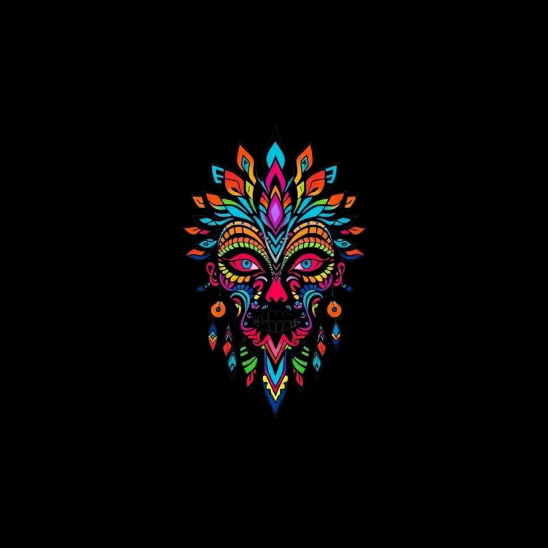 Colorful Tribal Mask Illustration Travel Mug