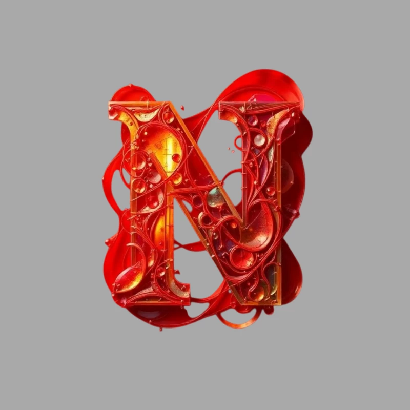 Abstract 3D Liquid Letter N in Vibrant Red Male Pullover Hoodie