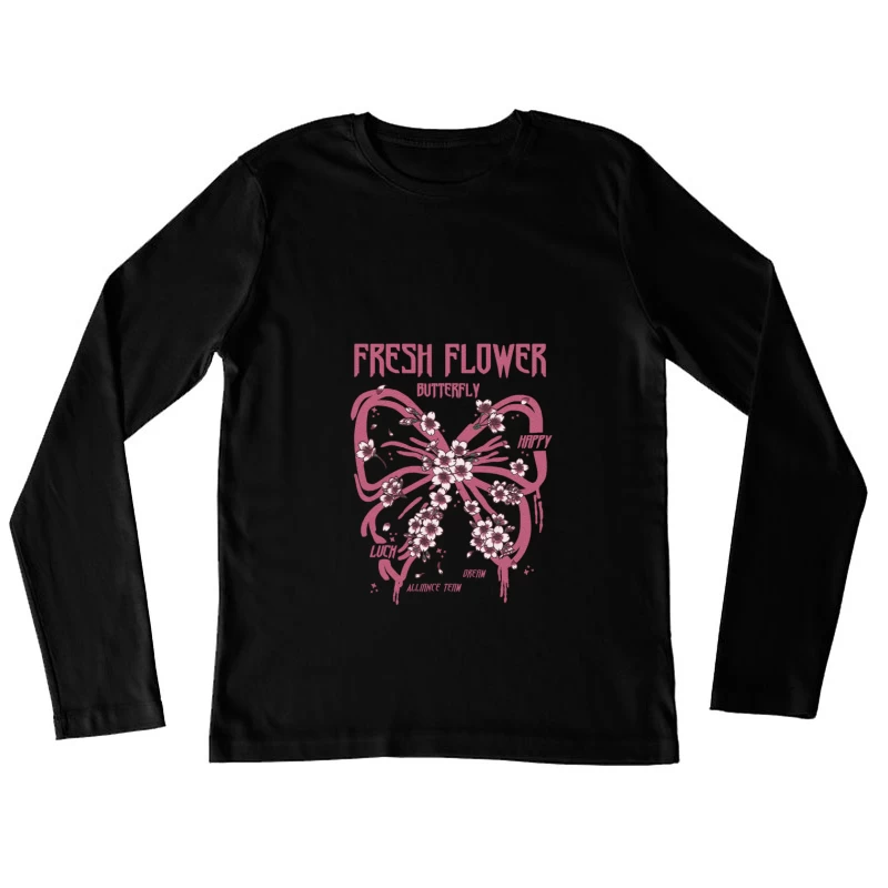 Frische Blumen Schmetterling Design Damen Langarm T-Shirt