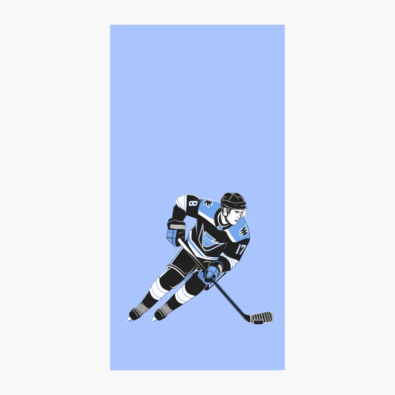 Dynamic Ice Hockey Player Illustration in Blue and Black iPhone Case