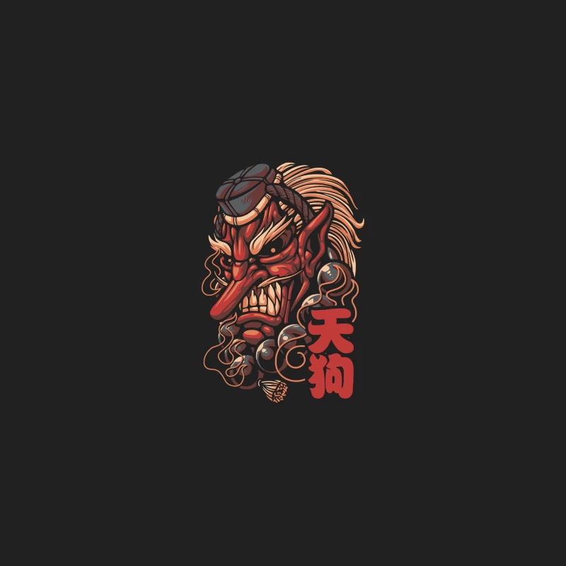 Ferocious Demon Illustration in Traditional Art Style Bucket Hat