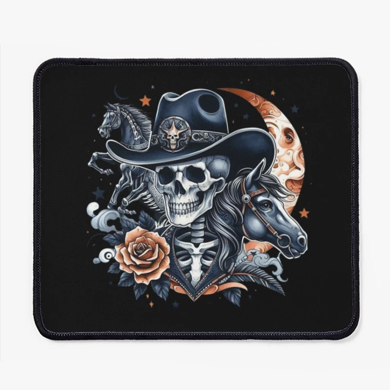 Skeleton Cowboy with Horses and Floral Elements Mouse Pad