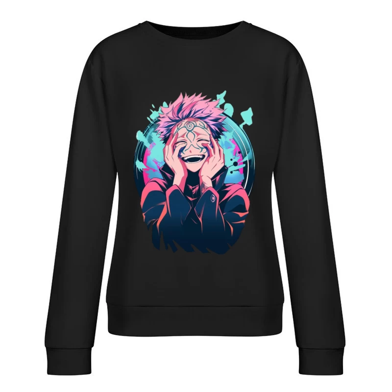 Lachender Anime-Charakter mit Muster Damen Pullover Sweatshirt