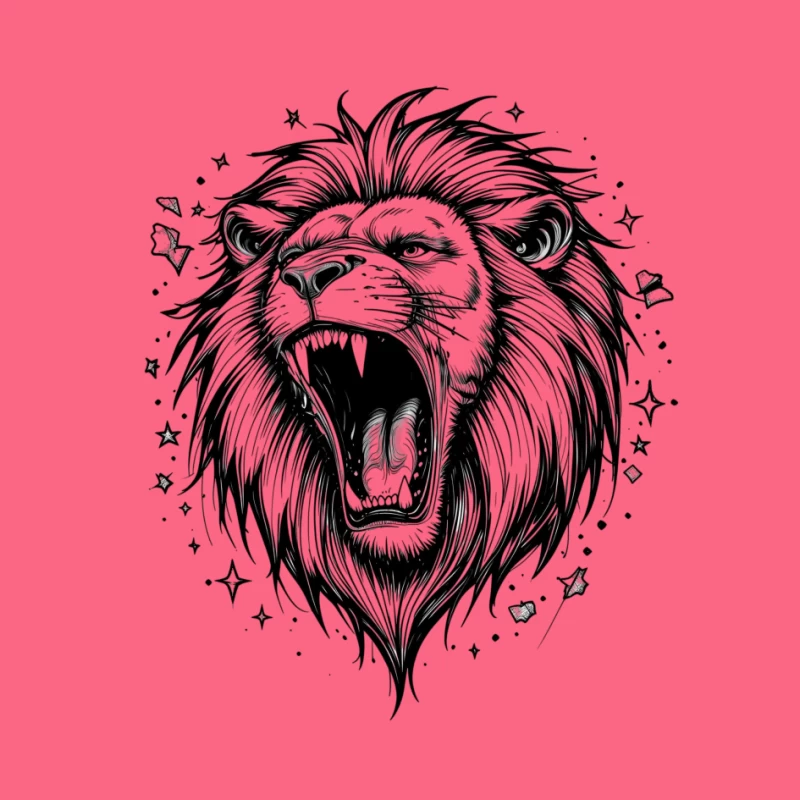 Detailed Roaring Lion Illustration in Black and White Pin