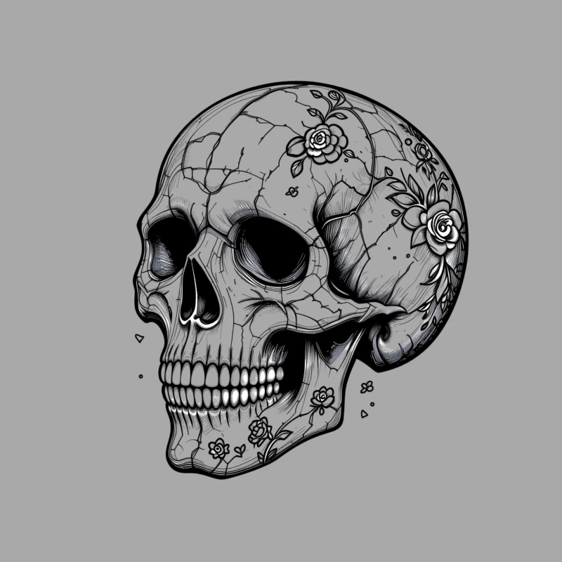 Artistic Skull with Floral Details Male Pullover Hoodie