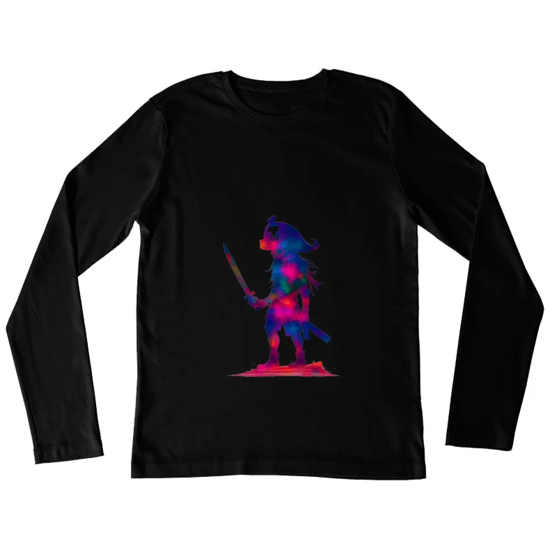 Cosmic Pirate Silhouette with Sword Female Long Sleeve T-Shirt