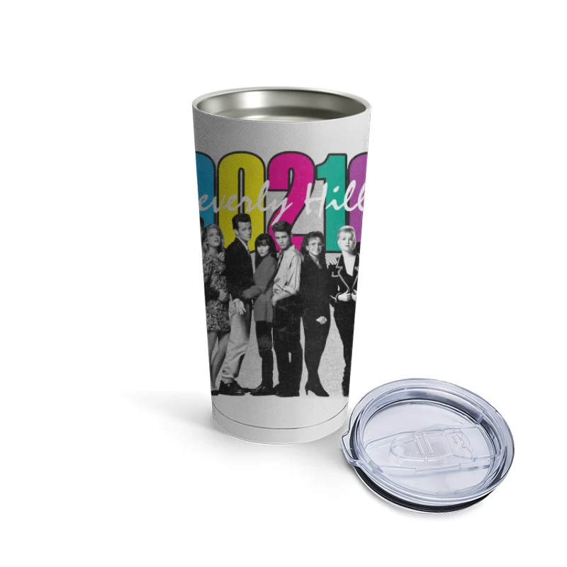 Beverly Hills 90210 Retro TV Show Cast Photo with Colorful Logo Travel Mug