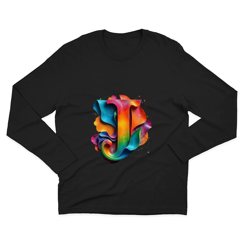 3D Colorful Abstract Typography Letter J Design Male Long Sleeve T-Shirt