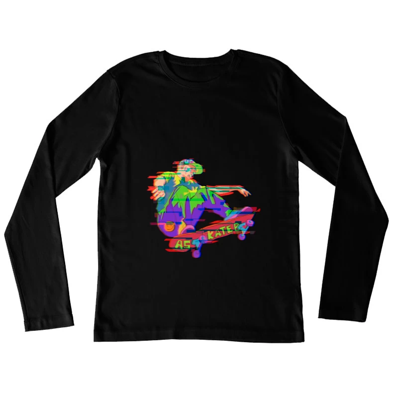Bunter Skater-Trick in Pixelkunst Damen Langarm T-Shirt