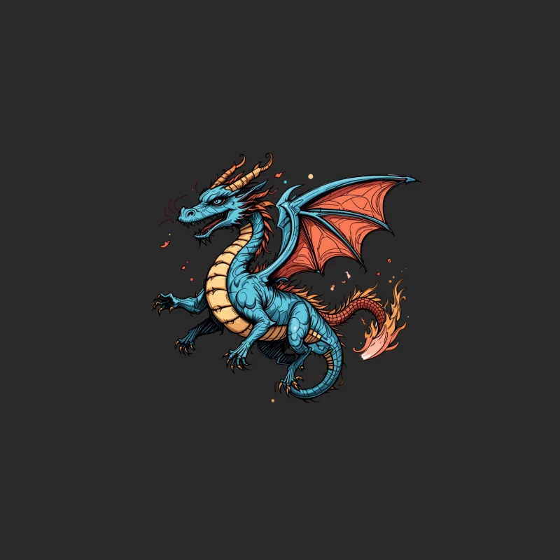 Colorful Blue Dragon Illustration Baseball Cap
