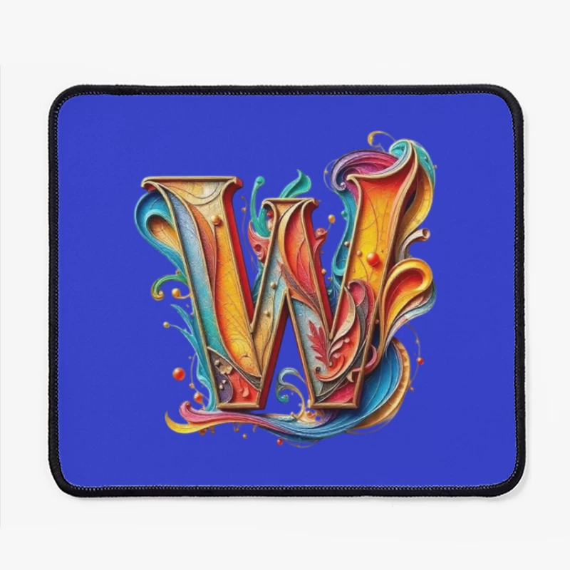 Ornate Colorful Typography: Decorative Letter W Design Mouse Pad