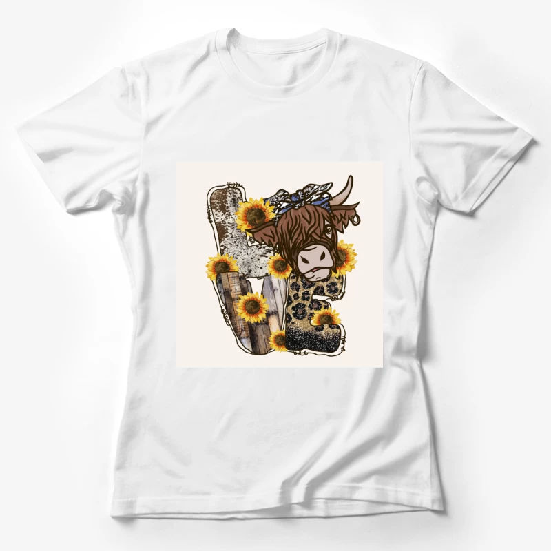 Highland-Kuh und Sonnenblumen-Design Damen T-Shirt