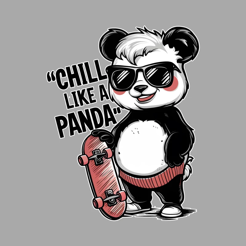 Cool Skateboarding Panda with Sunglasses and Chill Slogan Male Pullover Hoodie