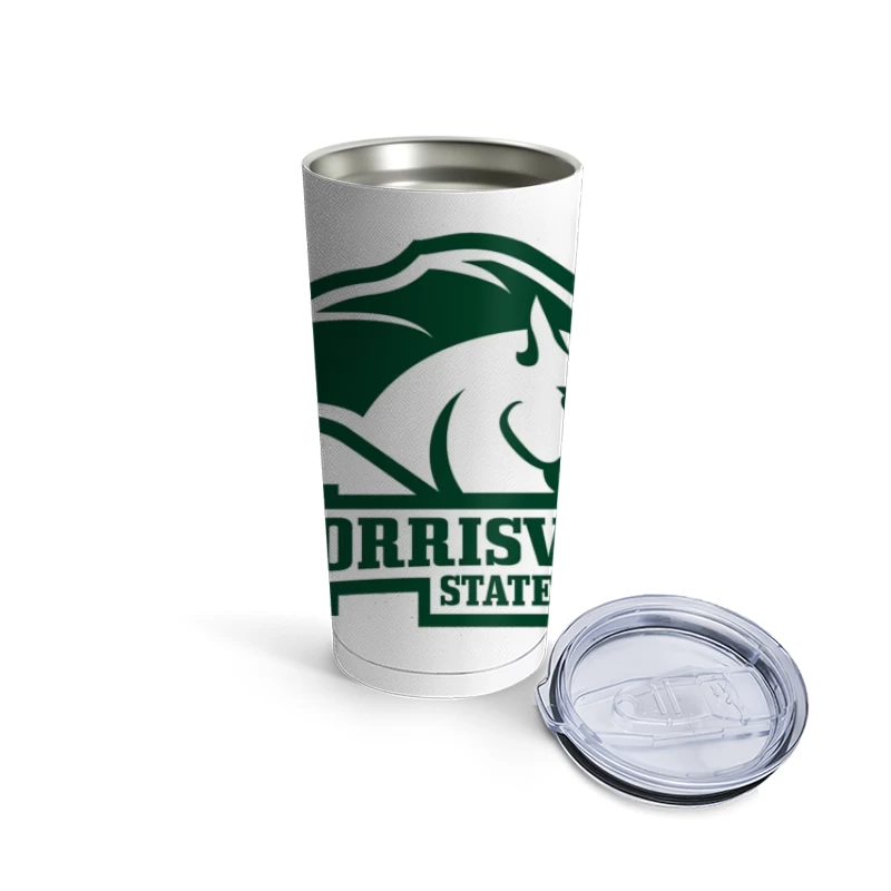 Morrisville State College Athletics Logo with White Horse Mascot Travel Mug